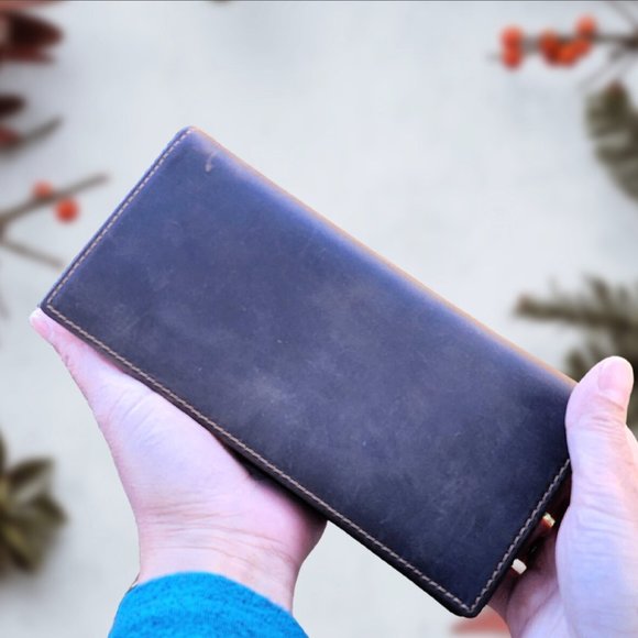 Genuine Leather Wallet with Window ID, Rustic Brown, Woman Full-Length Wallet - Picture 4 of 4